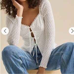 Altar’d State Hallie Top Women Medium White Lace Tie Front Romantic Coquette Y2K